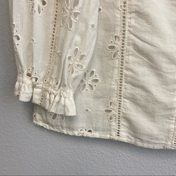 J.Crew Ruffle Neck Long Sleeve Eyelet Top Small - Picture 5 of 14